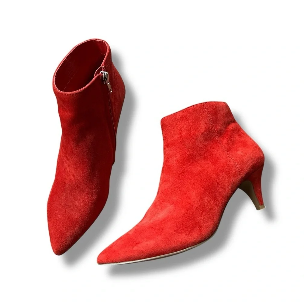 Steve Madden Kasey Red Suede Leather Kitten Heel Ankle Booties | Size 8.5